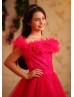 Off Shoulder Bright Pink Lace Tulle Flower Girl Dress